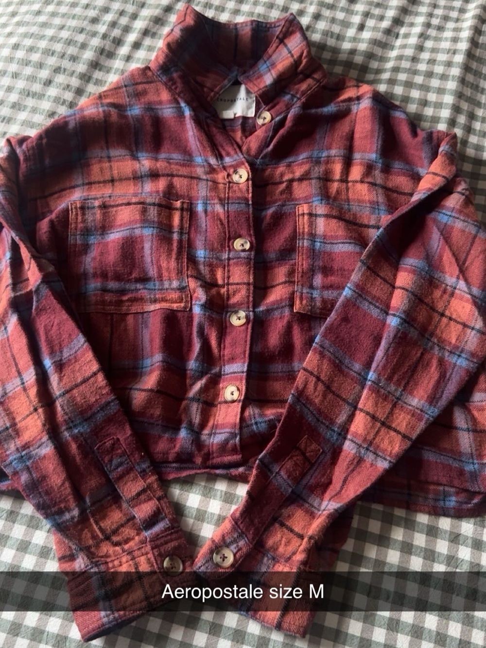 Aeropostale Red Plaid Button-Up Shirt Jacket
